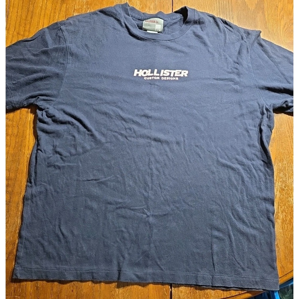 Hollister Shirt Mens L Navy Double Sided Single Stitch Y2K Center Spell out